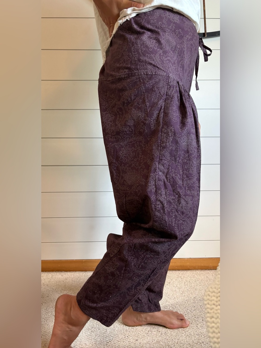Fab India Relaxed Harem Pants in Deep Plum w Drawstring Waist - 100% Cotton